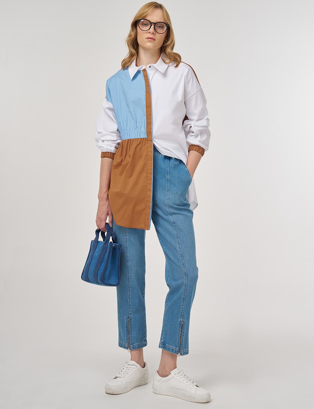Color Block Cotton Tunic Optical White