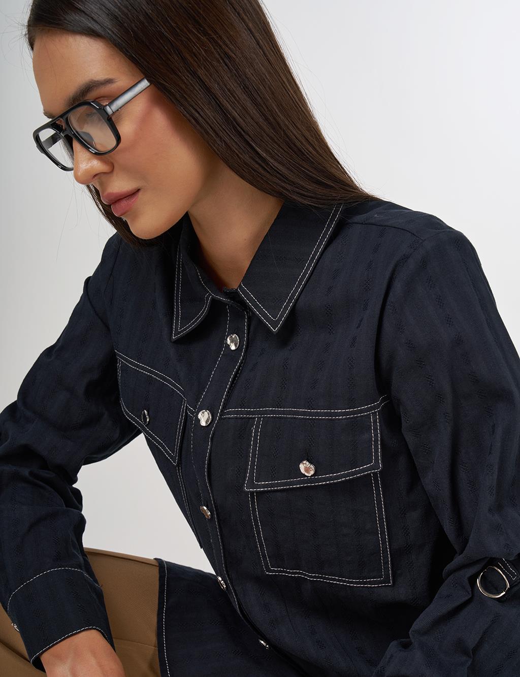 100% Cotton Double Pocket Tunic Black