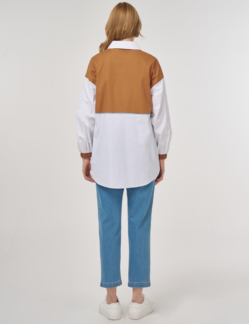 Color Block Cotton Tunic Optical White