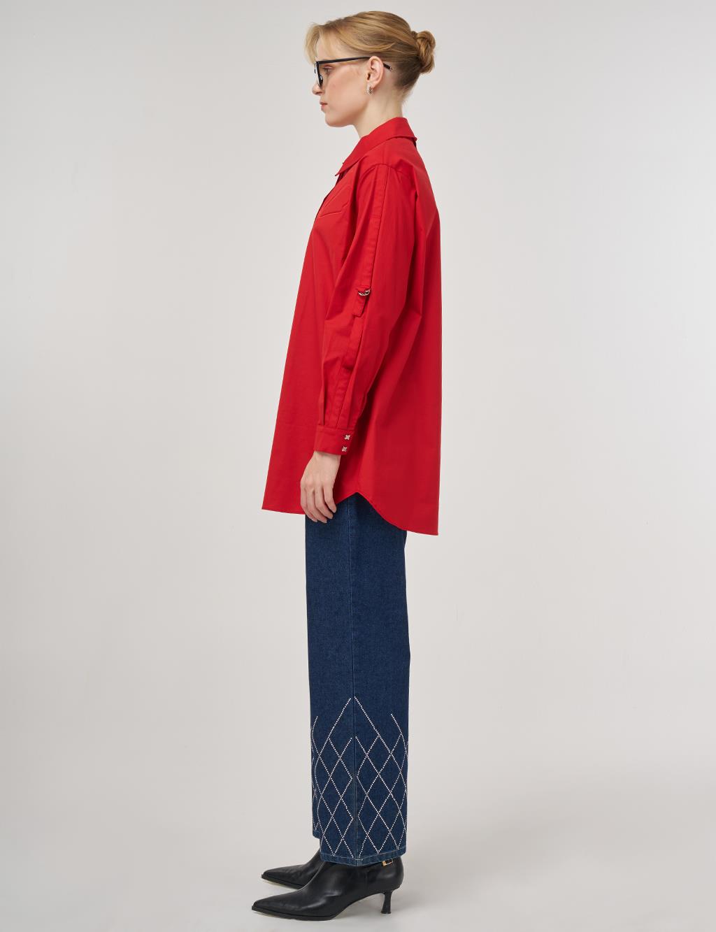Embossed Cotton Tunic Red