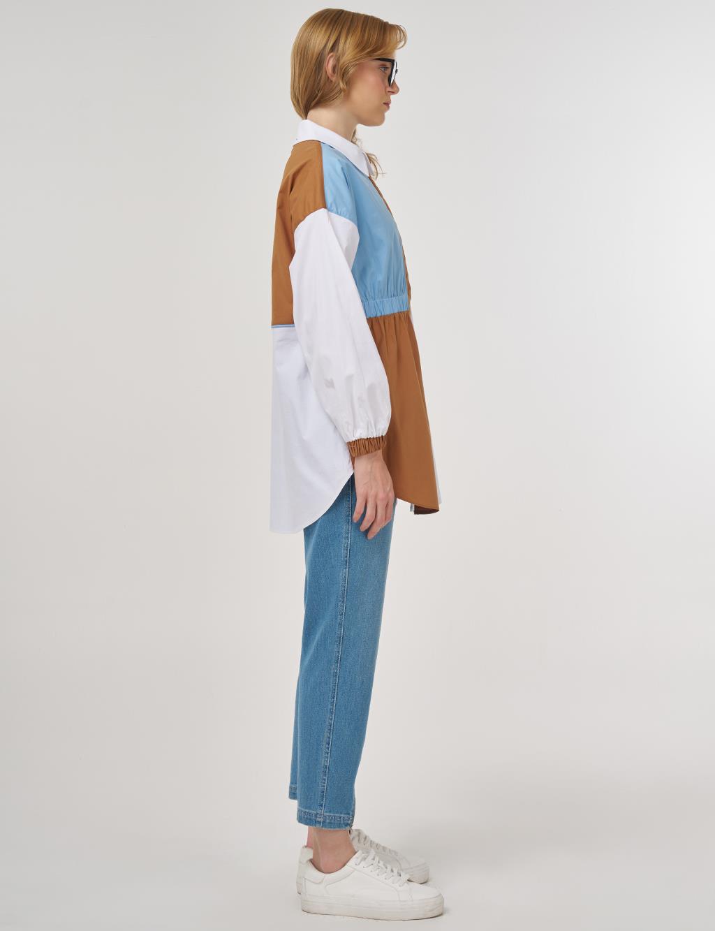Color Block Cotton Tunic Optical White