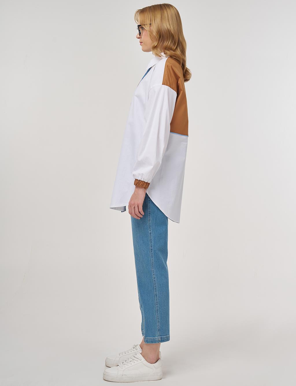 Color Block Cotton Tunic Optical White