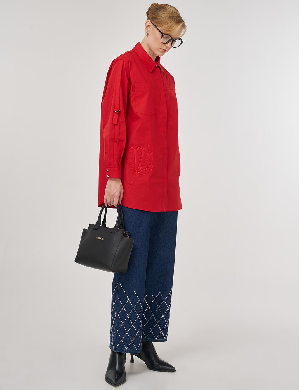 Embossed Cotton Tunic Red