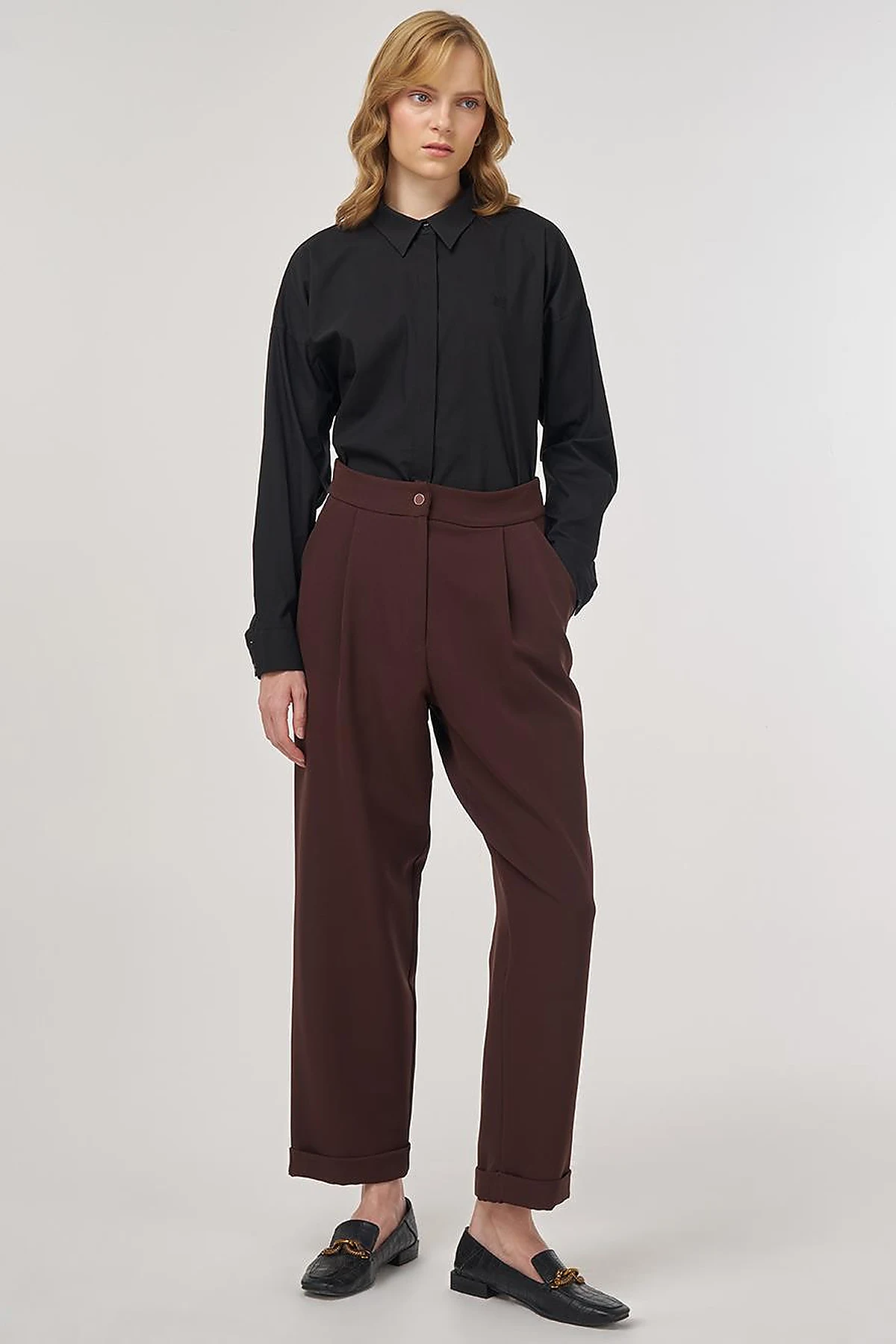 Cuffed Hem Pants Brown