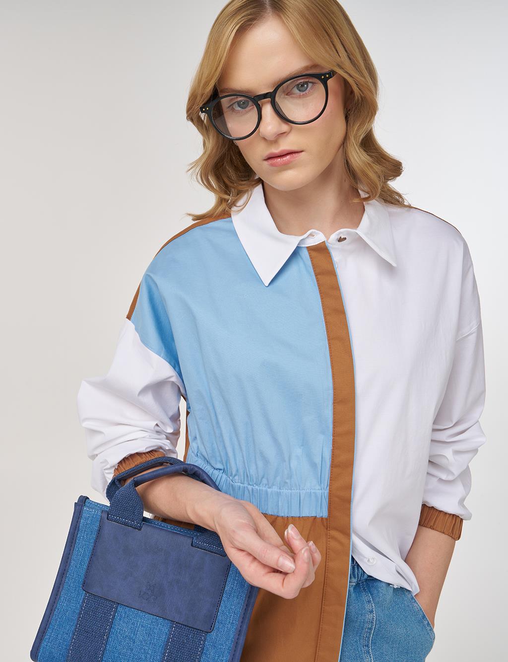 Color Block Cotton Tunic Optical White