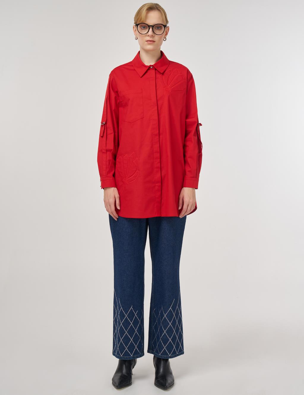 Embossed Cotton Tunic Red