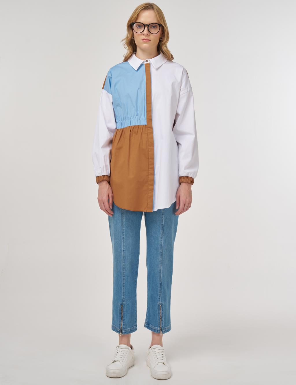 Color Block Cotton Tunic Optical White