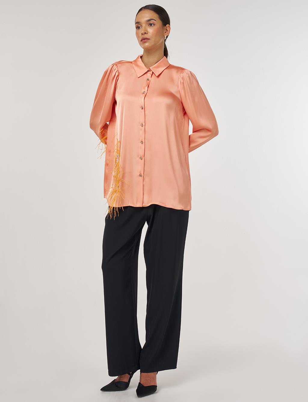 Ruffle Detailed Satin Tunic – Peach