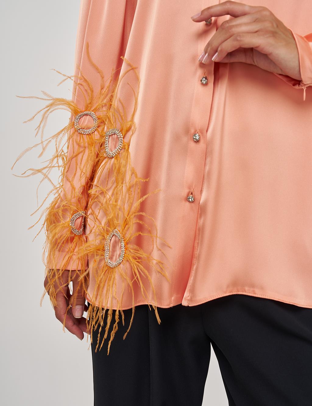 Ruffle Detailed Satin Tunic – Peach