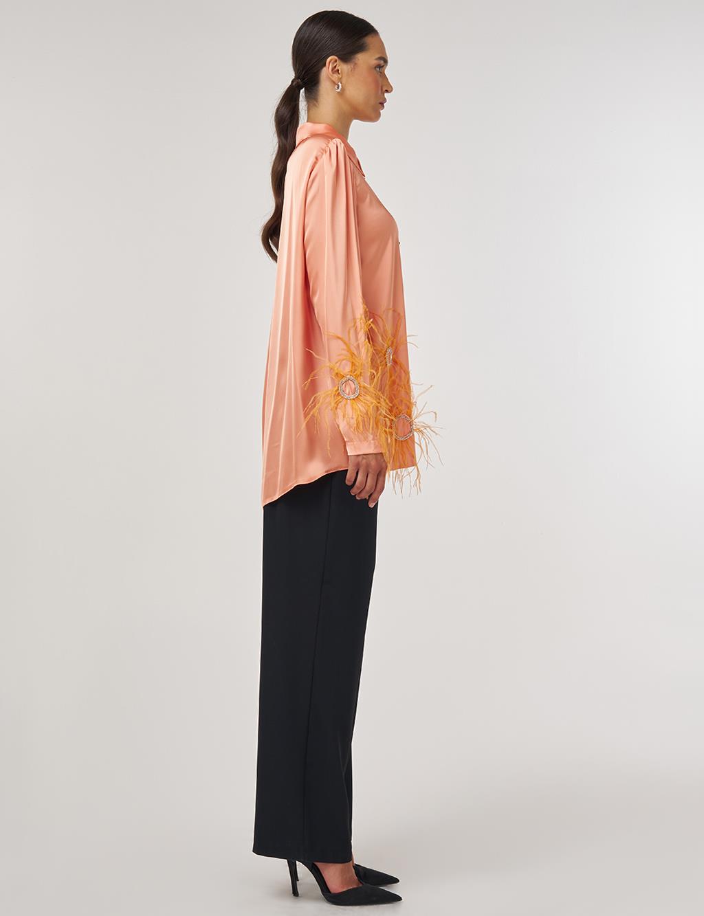 Ruffle Detailed Satin Tunic – Peach