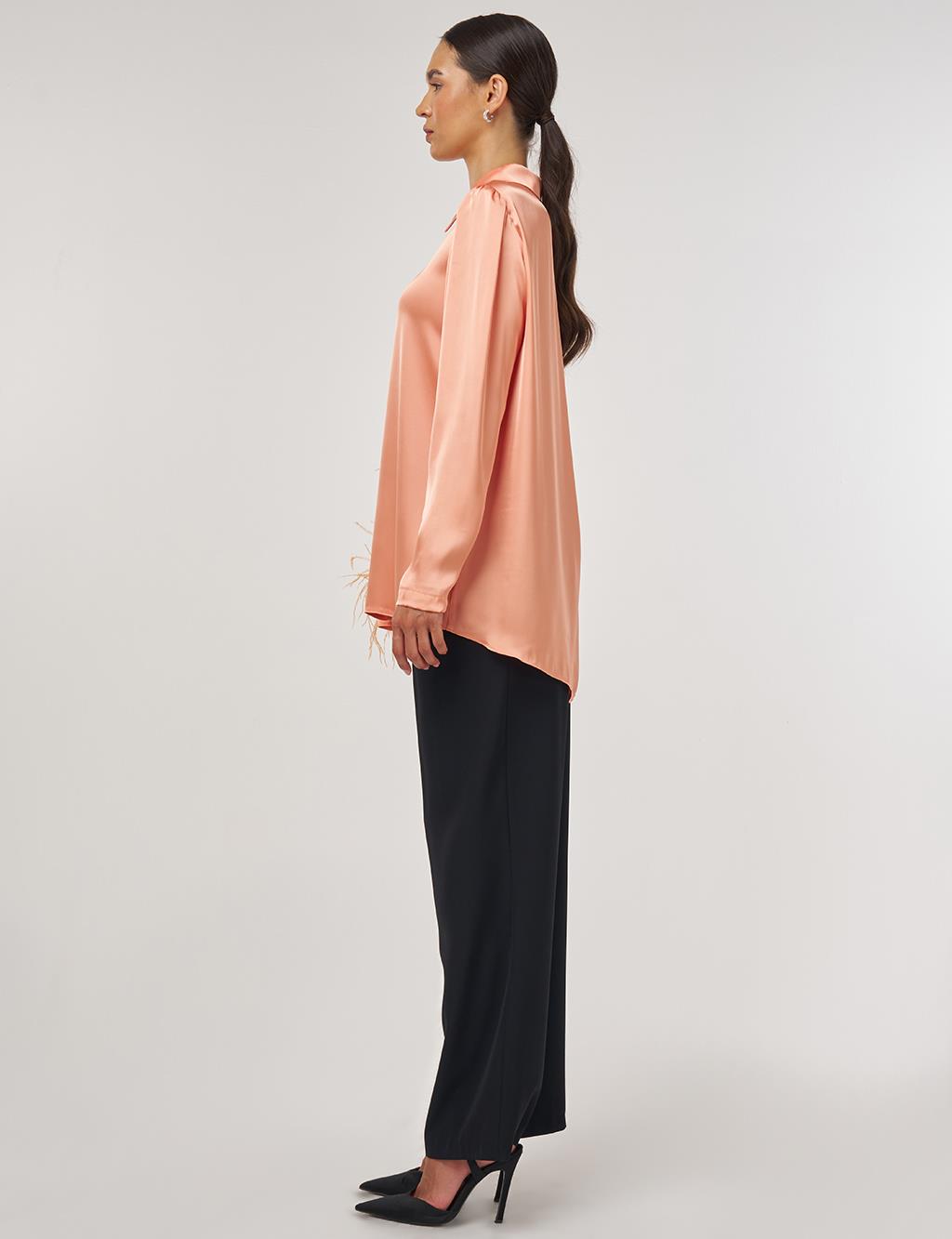 Ruffle Detailed Satin Tunic – Peach
