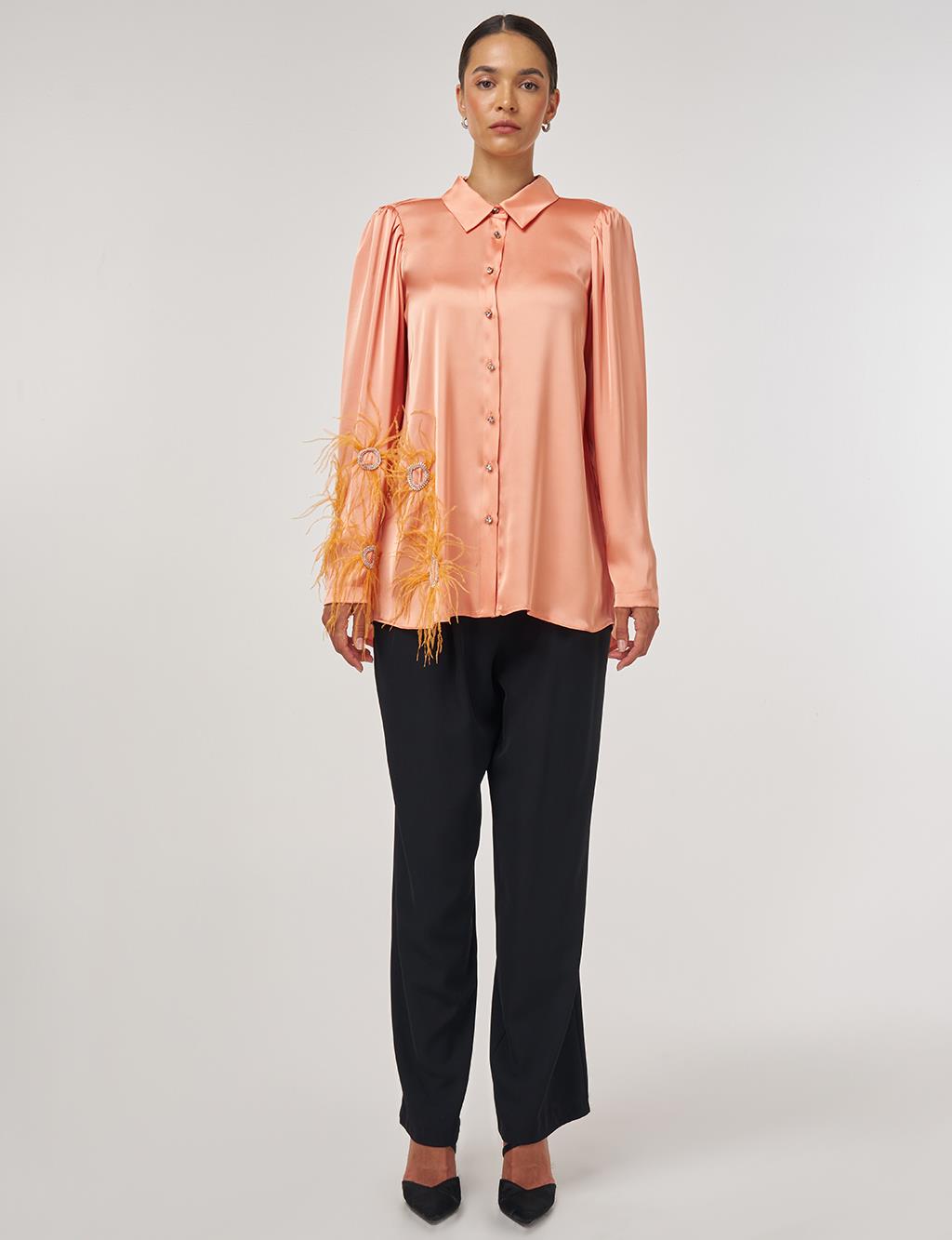 Ruffle Detailed Satin Tunic – Peach