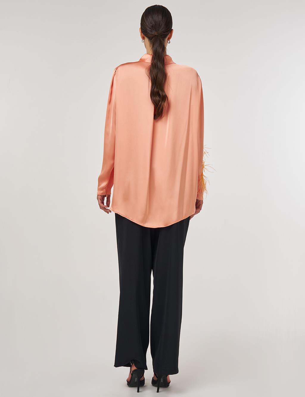 Ruffle Detailed Satin Tunic – Peach