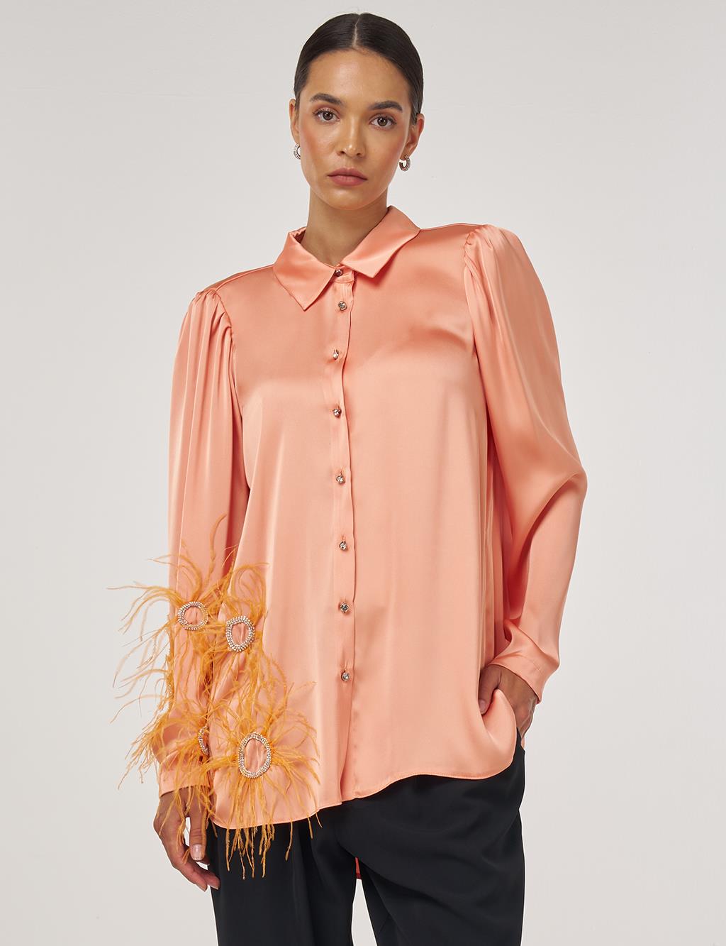 Ruffle Detailed Satin Tunic – Peach