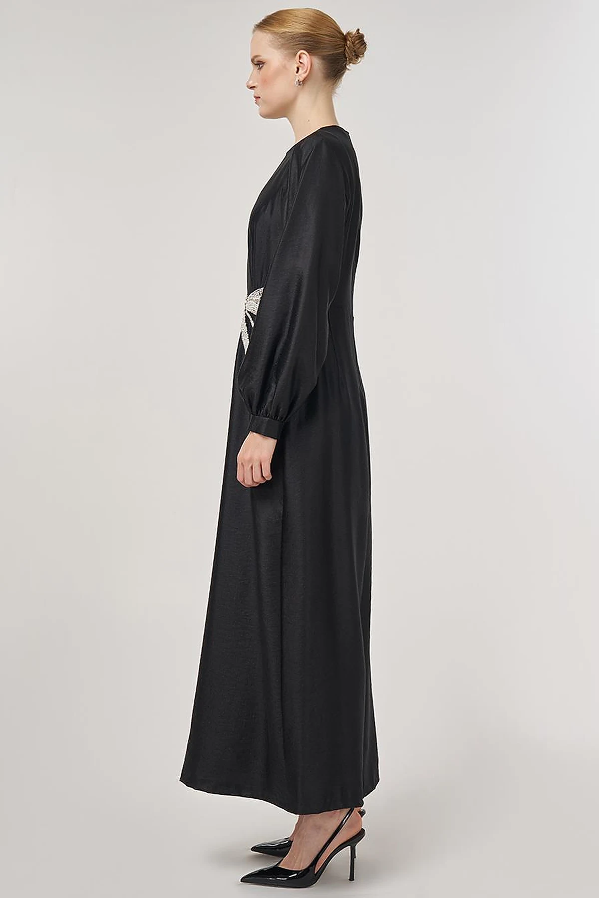 Beaded Satin Elegant Dress Black 