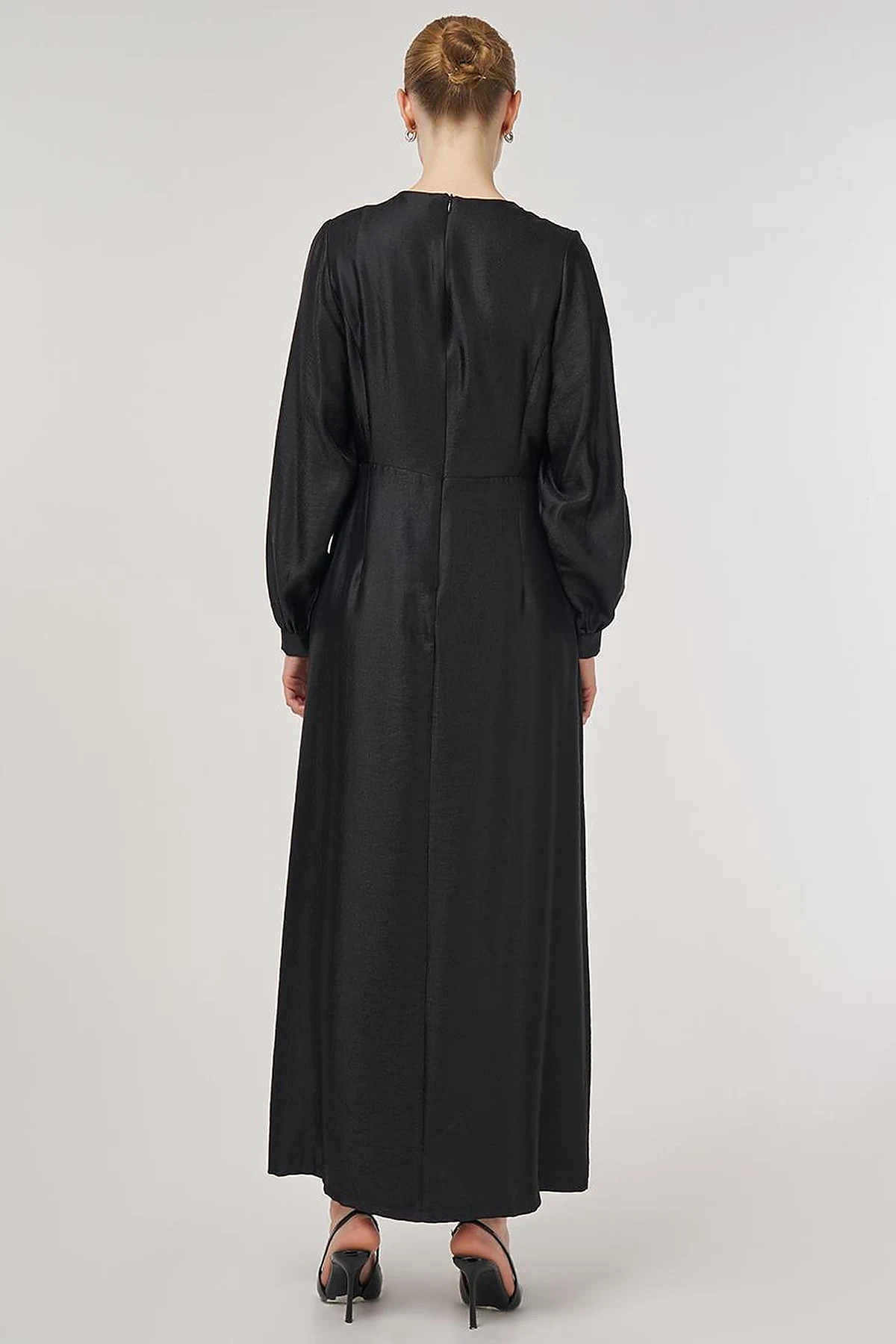 Beaded Satin Elegant Dress Black 