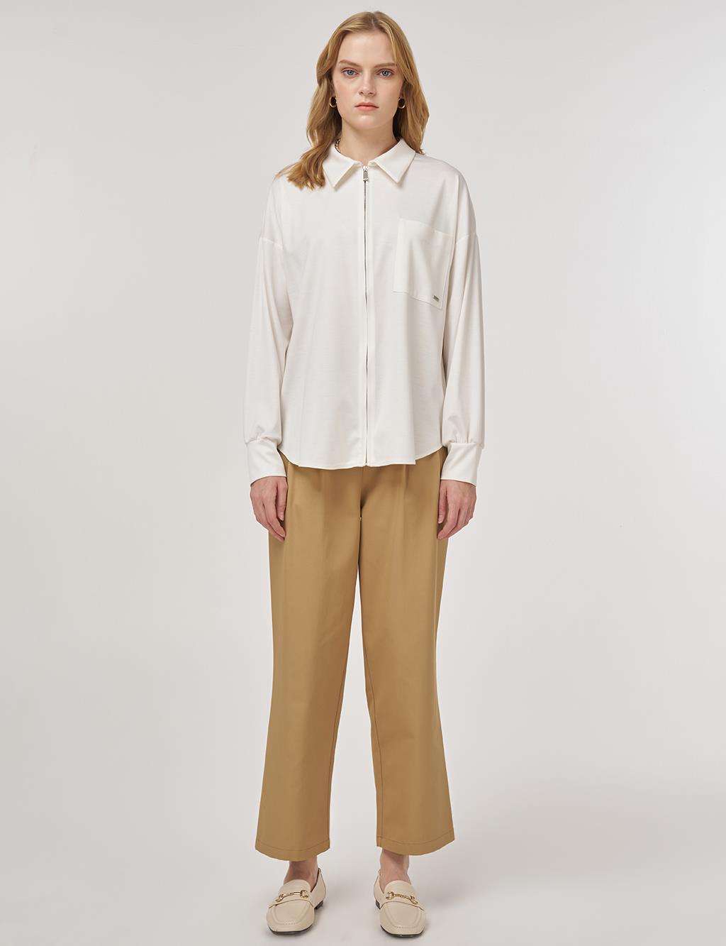 Zip-Closure Jersey Tunic Optical White