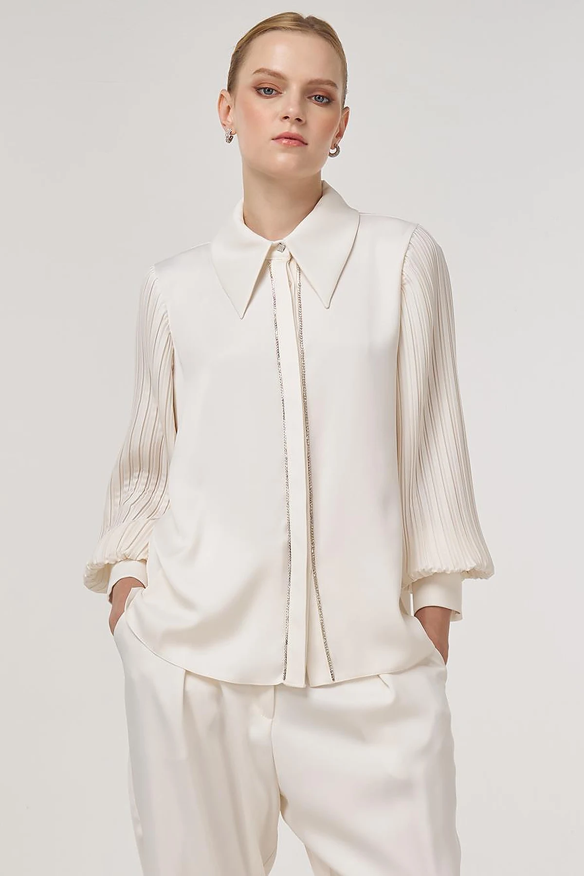 Pleated Elegant Tunic Ecru 