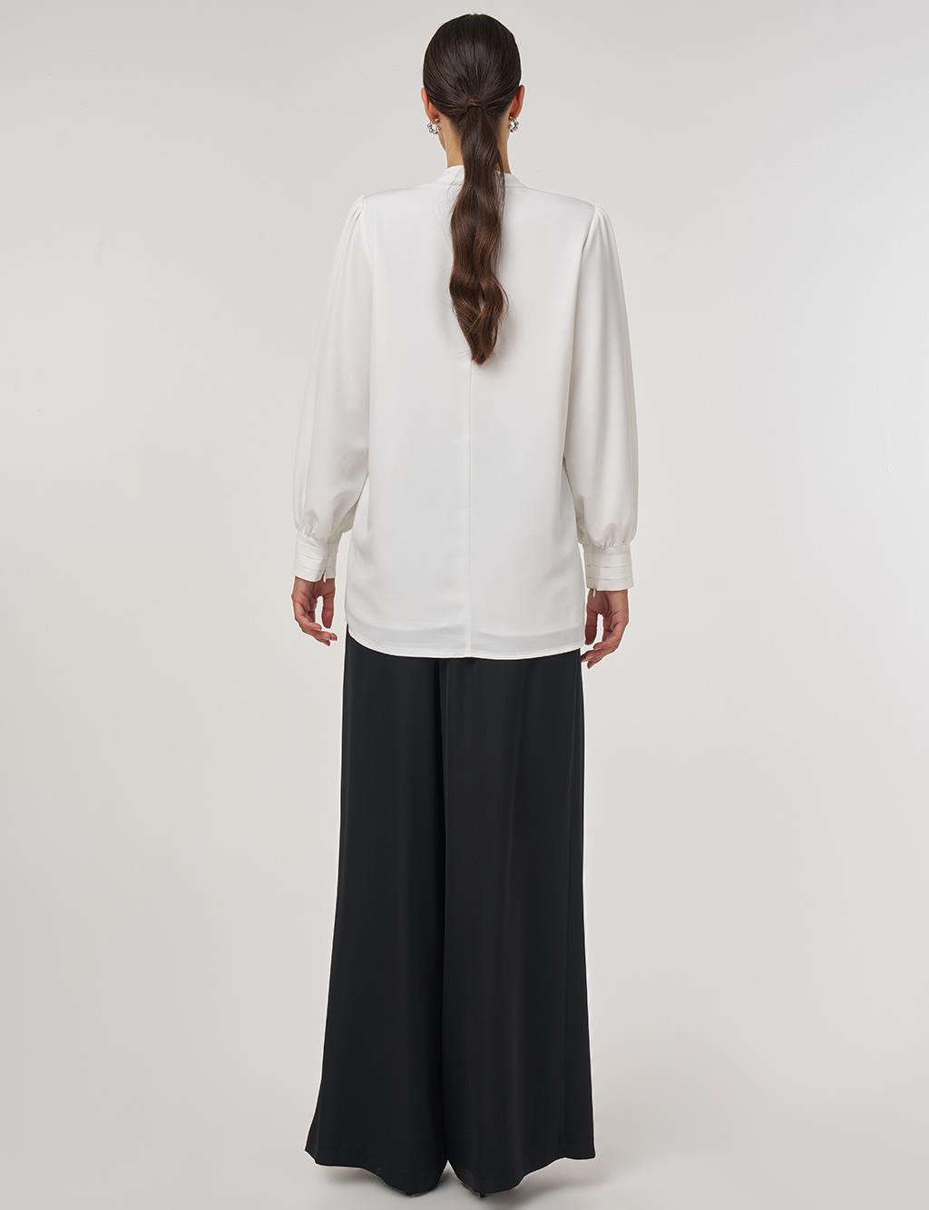 Sequin-Embroidered Elegant Blouse Ecru