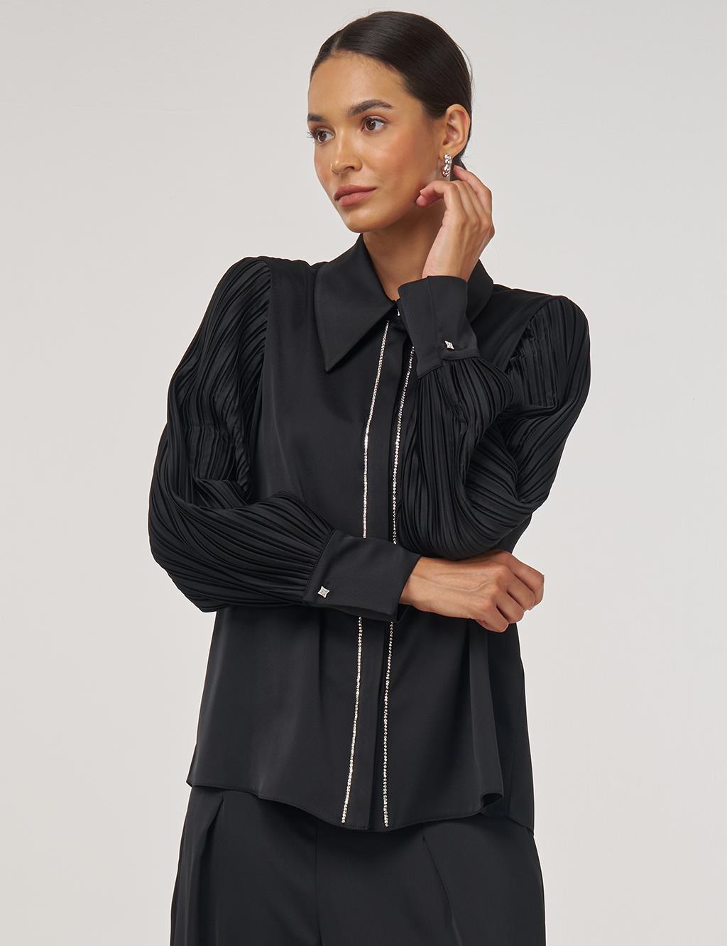 Pleated Elegant Tunic Black