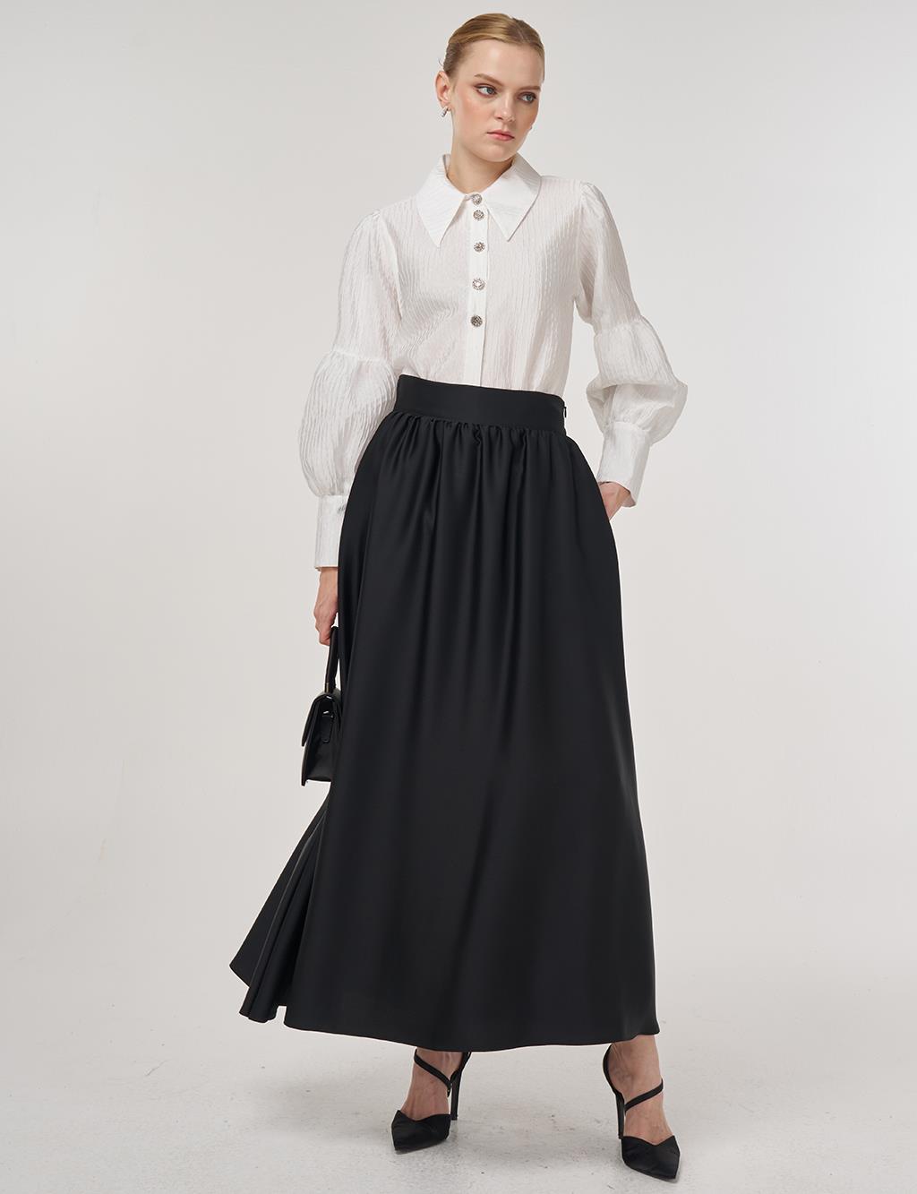 Shiny Button Elegant Blouse Optic White 