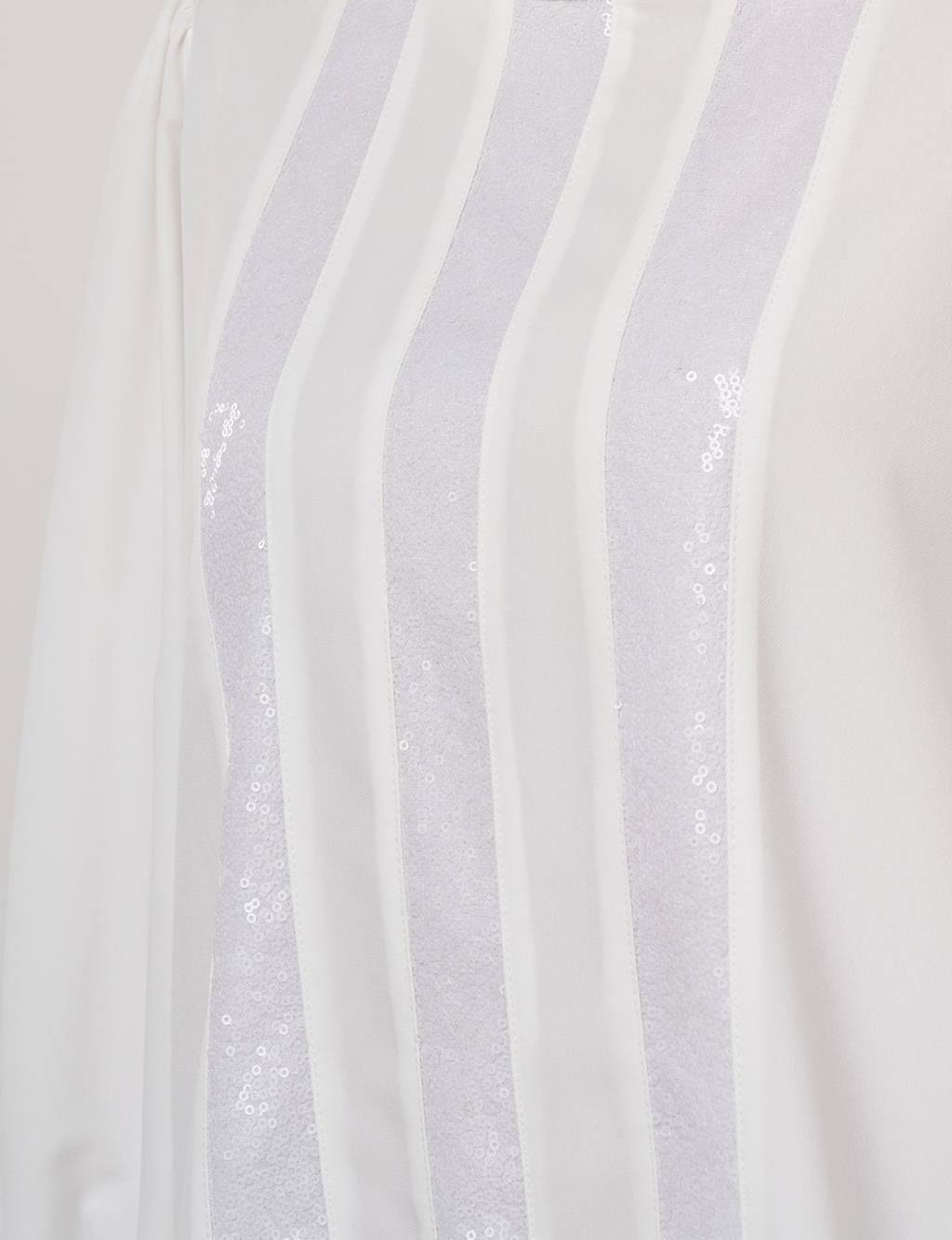 Sequin-Embroidered Elegant Blouse Ecru
