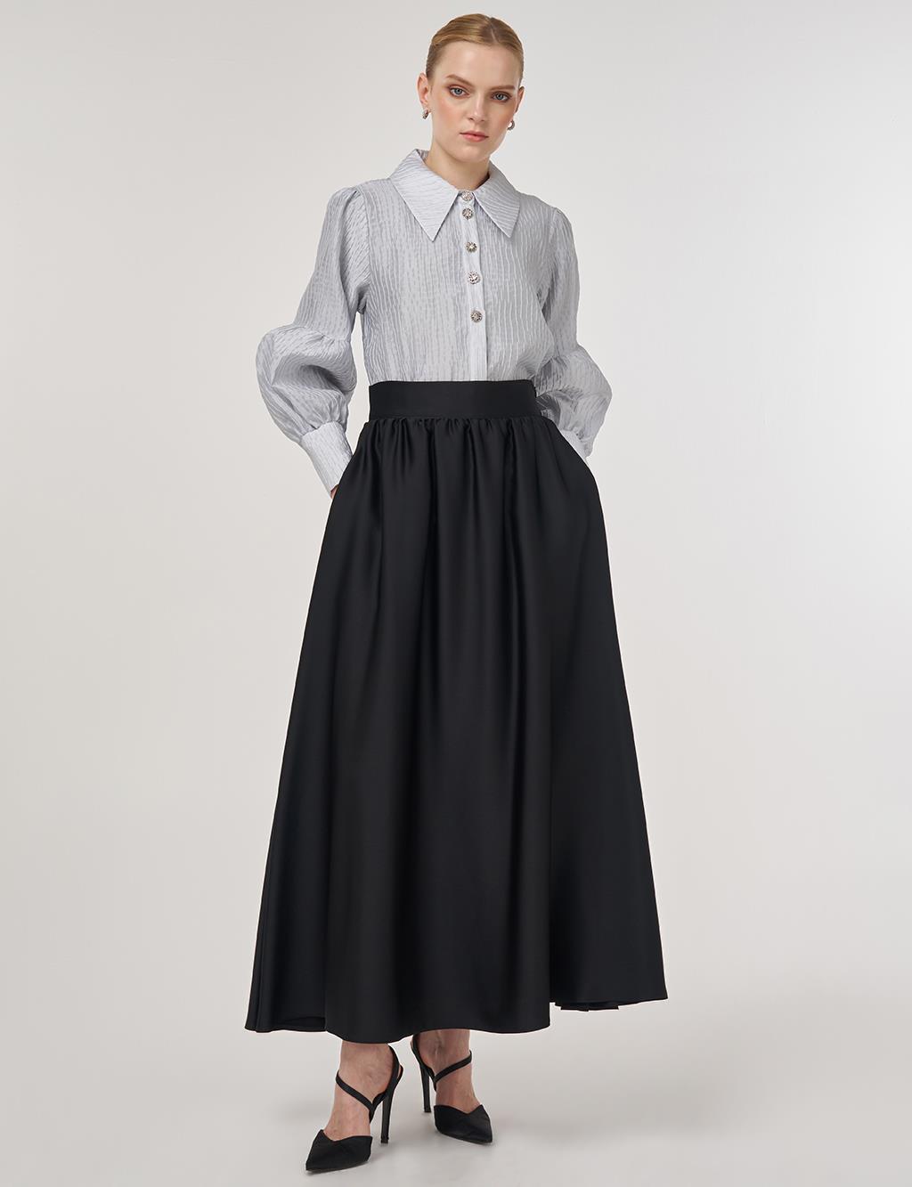 High-Waisted Satin Skirt Black