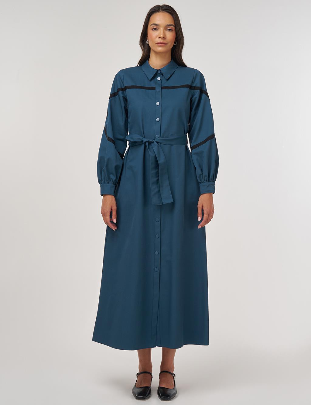 Contrast-Stitch Cotton Maxi Dress Petrol