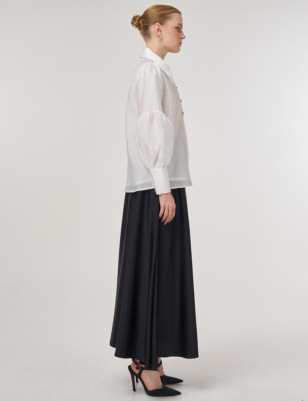 Shiny Button Elegant Blouse Optic White 