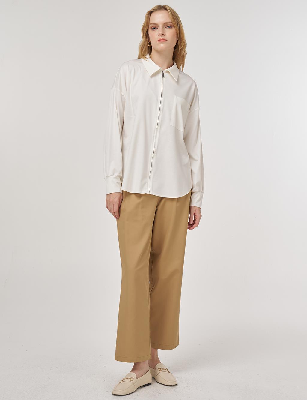 Zip-Closure Jersey Tunic Optical White