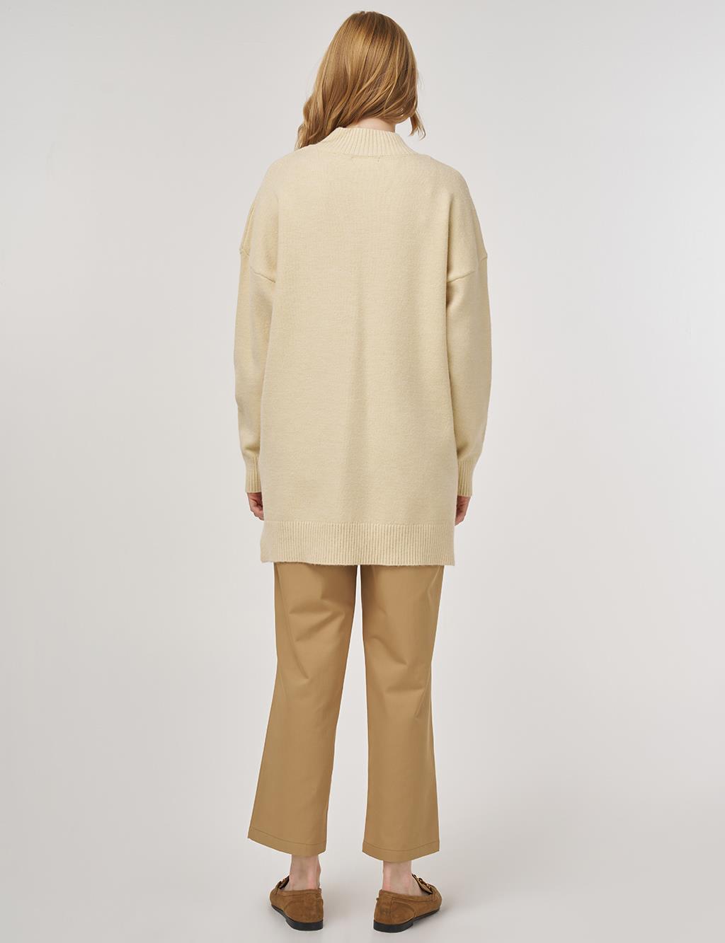 Pearl-Embellished Knit Tunic Cream