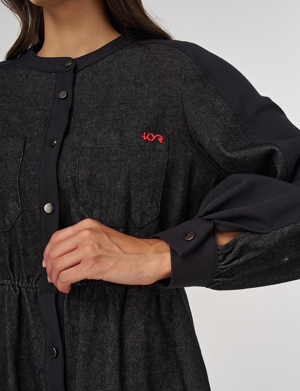 Elastic Waist Denim Dress Black 