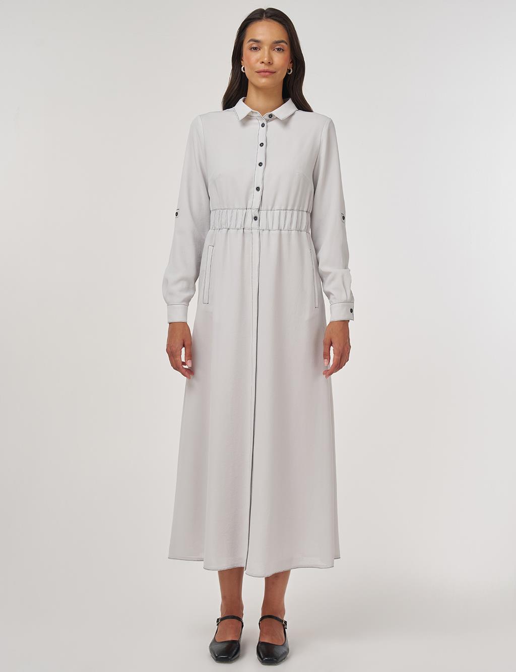 Topstitch Maxi Dress Light Gray