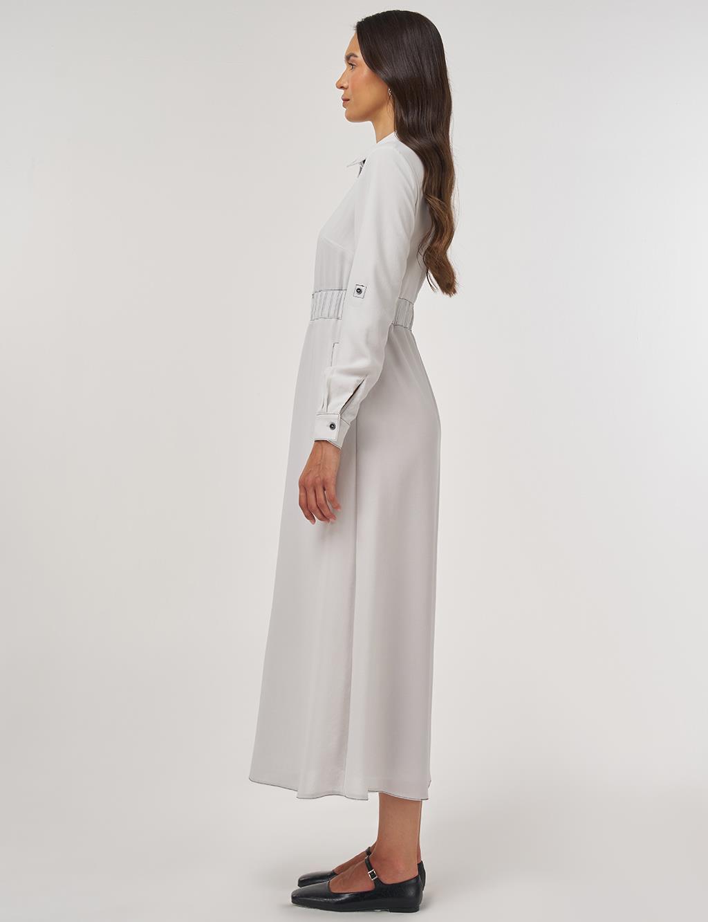 Topstitch Maxi Dress Light Gray