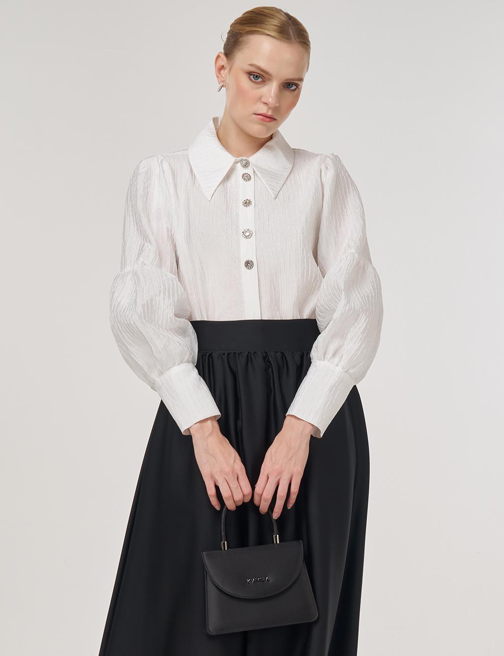 Shiny Button Elegant Blouse Optic White 