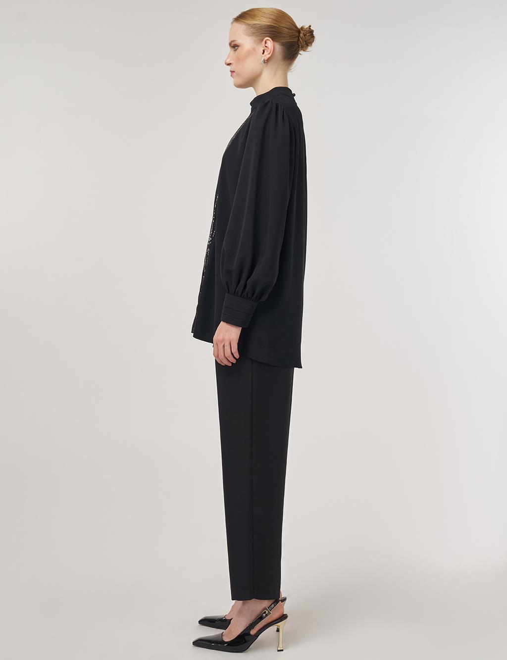 Sequin-Embroidered Elegant Blouse Black