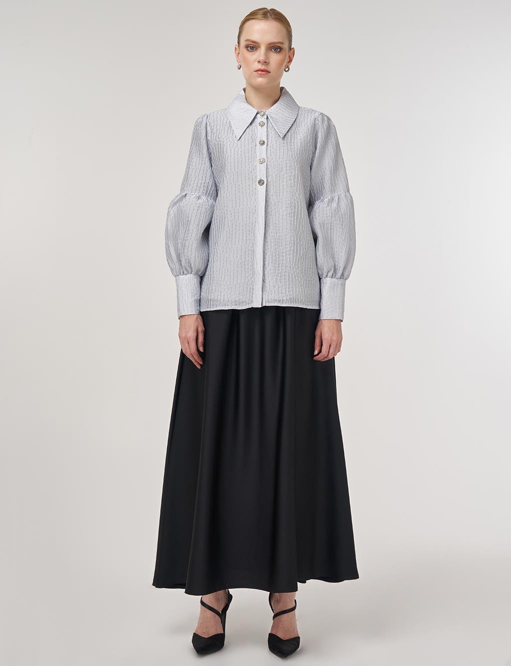 Shiny Button Elegant Blouse Blue 