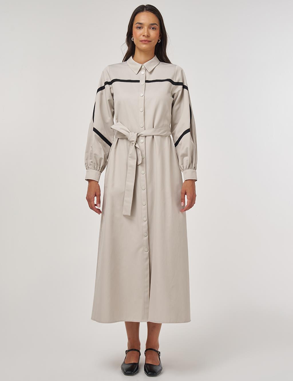 Contrast-Stitch Cotton Maxi Dress Stone 