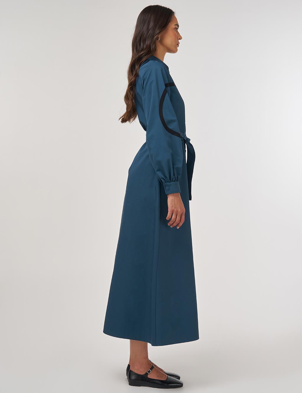 Contrast-Stitch Cotton Maxi Dress Petrol