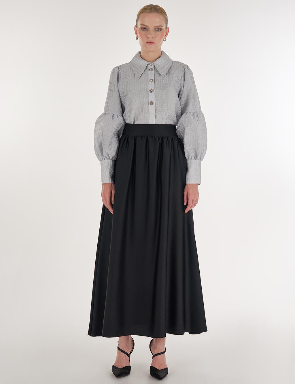 High-Waisted Satin Skirt Black