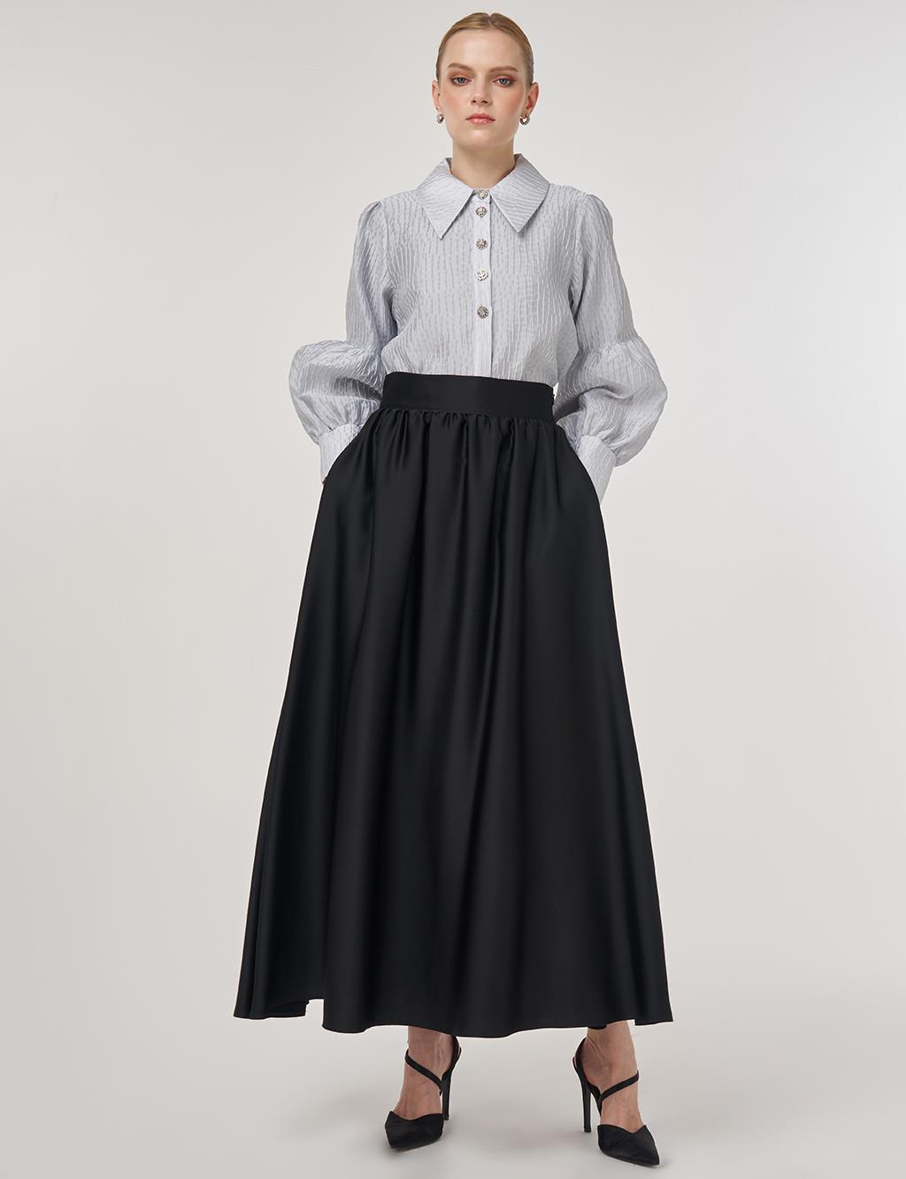 High-Waisted Satin Skirt Black
