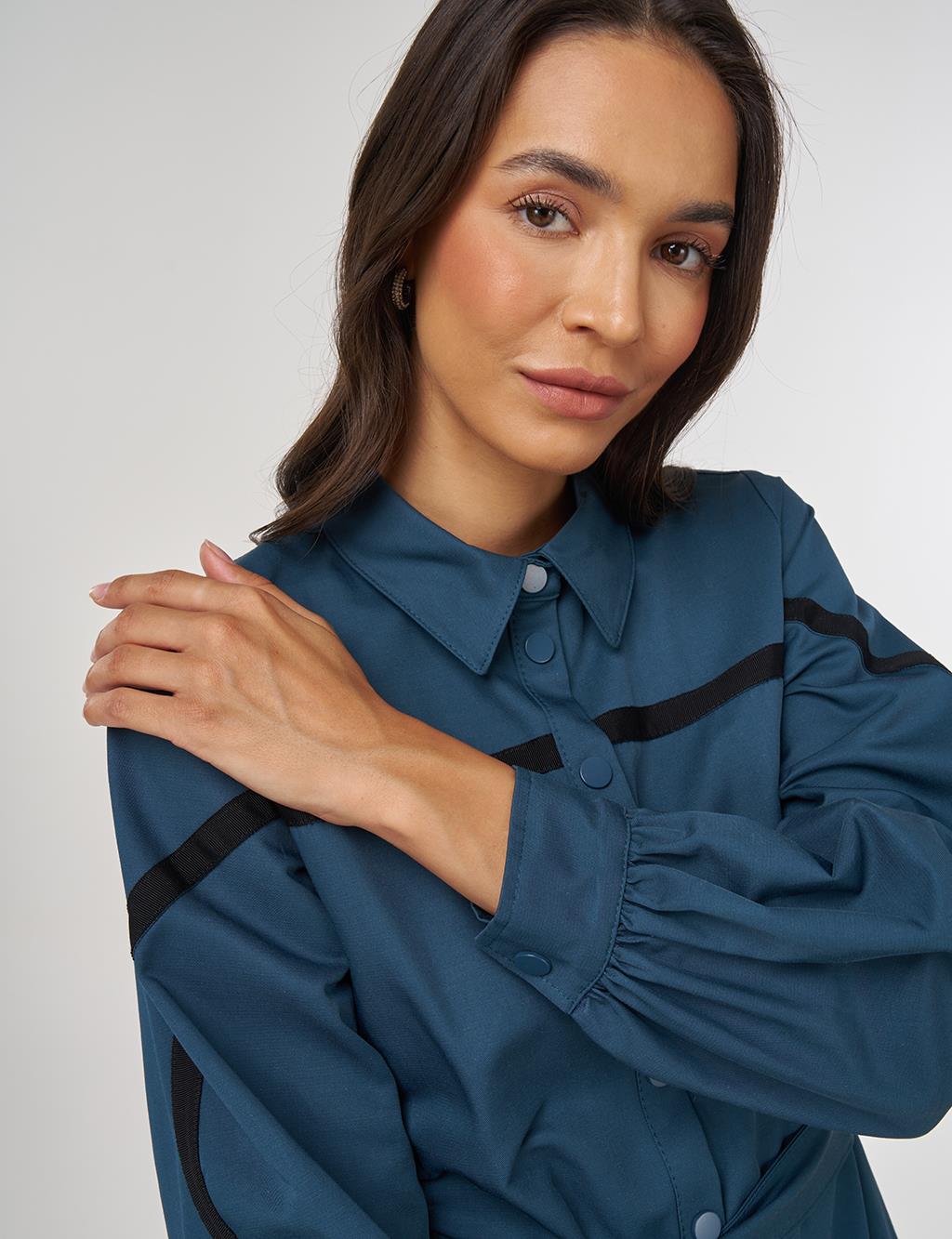 Contrast-Stitch Cotton Maxi Dress Petrol