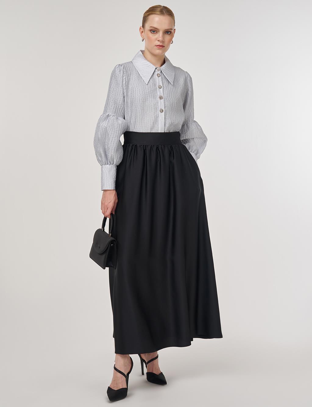 Shiny Button Elegant Blouse Blue 