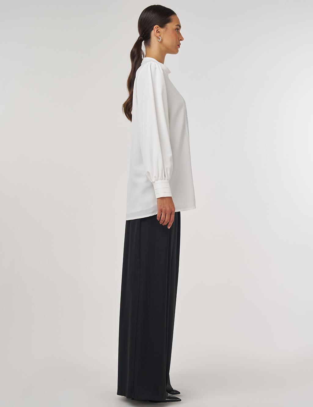 Sequin-Embroidered Elegant Blouse Ecru