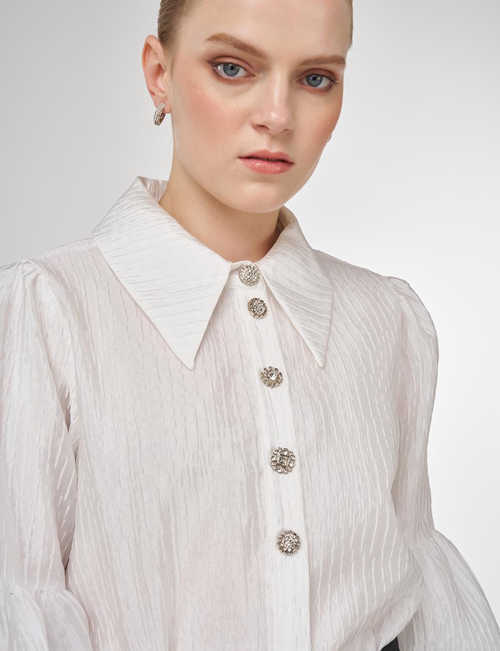 Shiny Button Elegant Blouse Optic White 