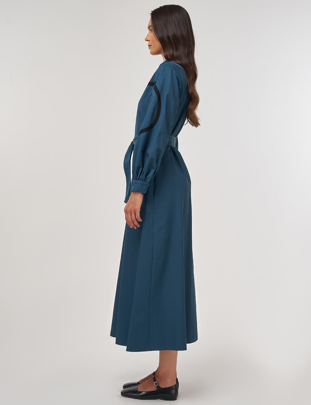 Contrast-Stitch Cotton Maxi Dress Petrol