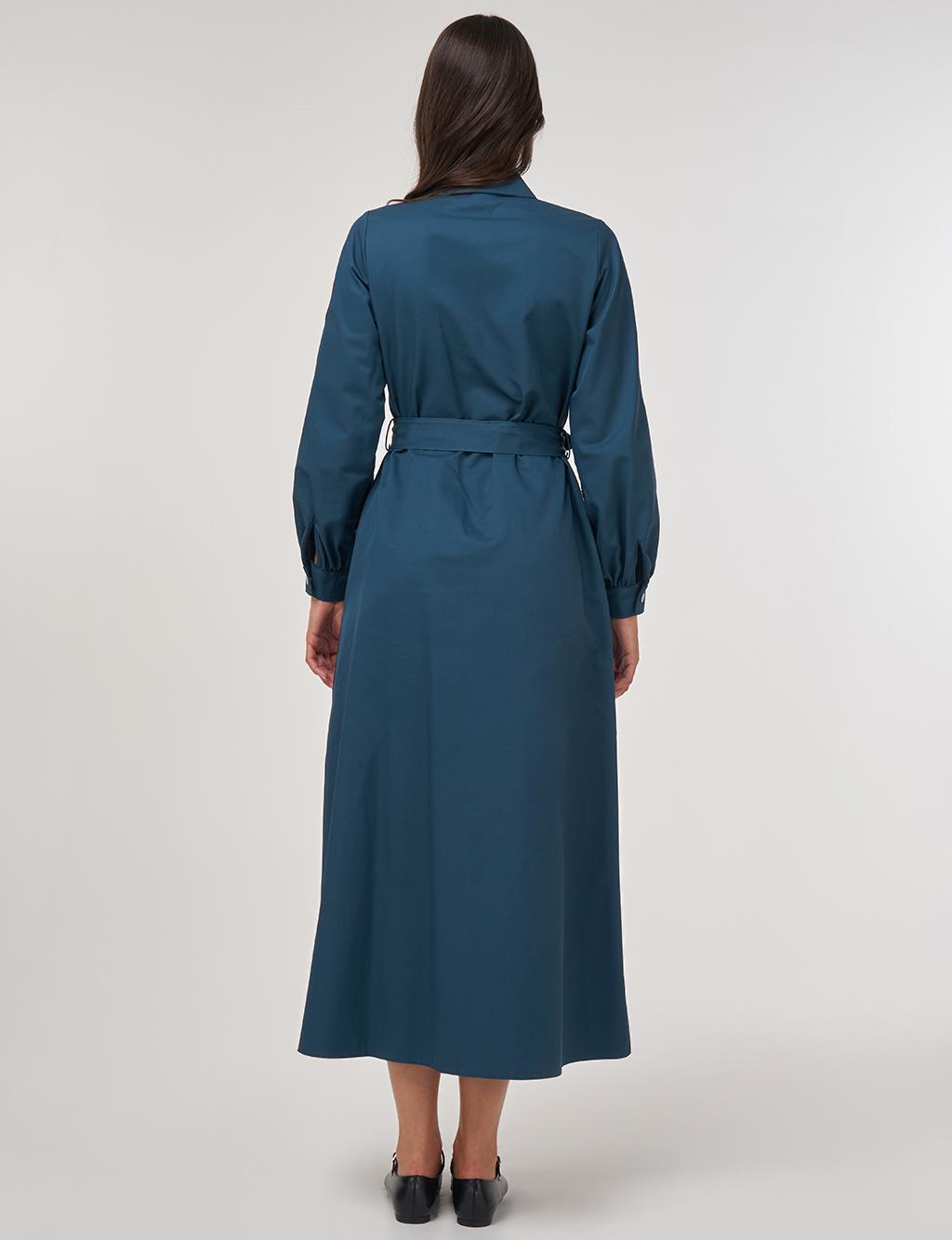 Contrast-Stitch Cotton Maxi Dress Petrol