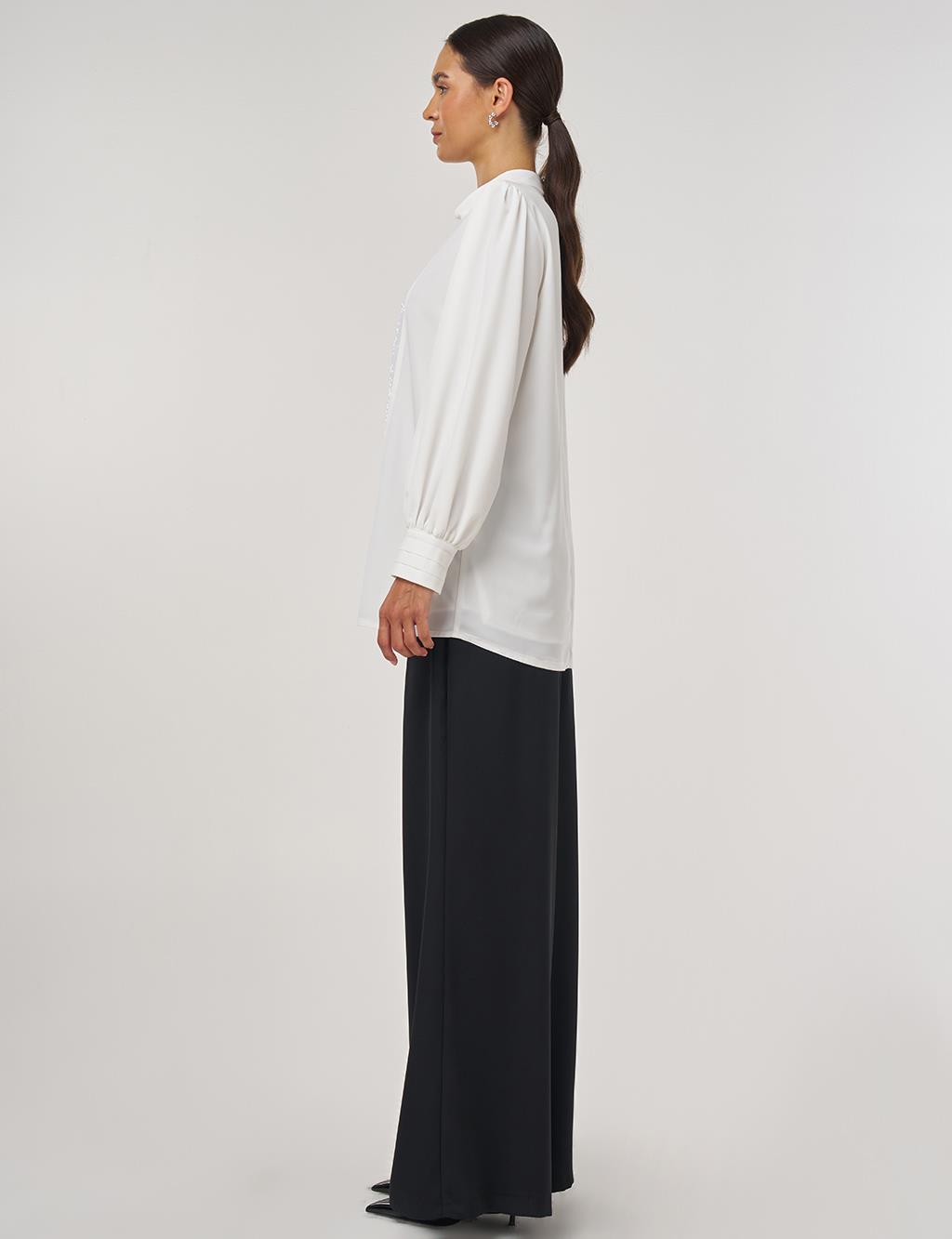 Sequin-Embroidered Elegant Blouse Ecru