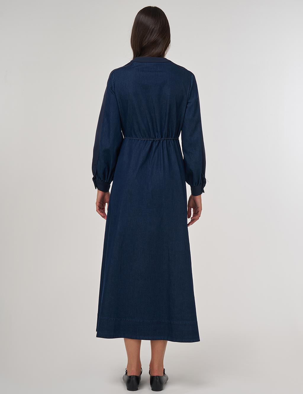 Elastic Waist Denim Dress Navy