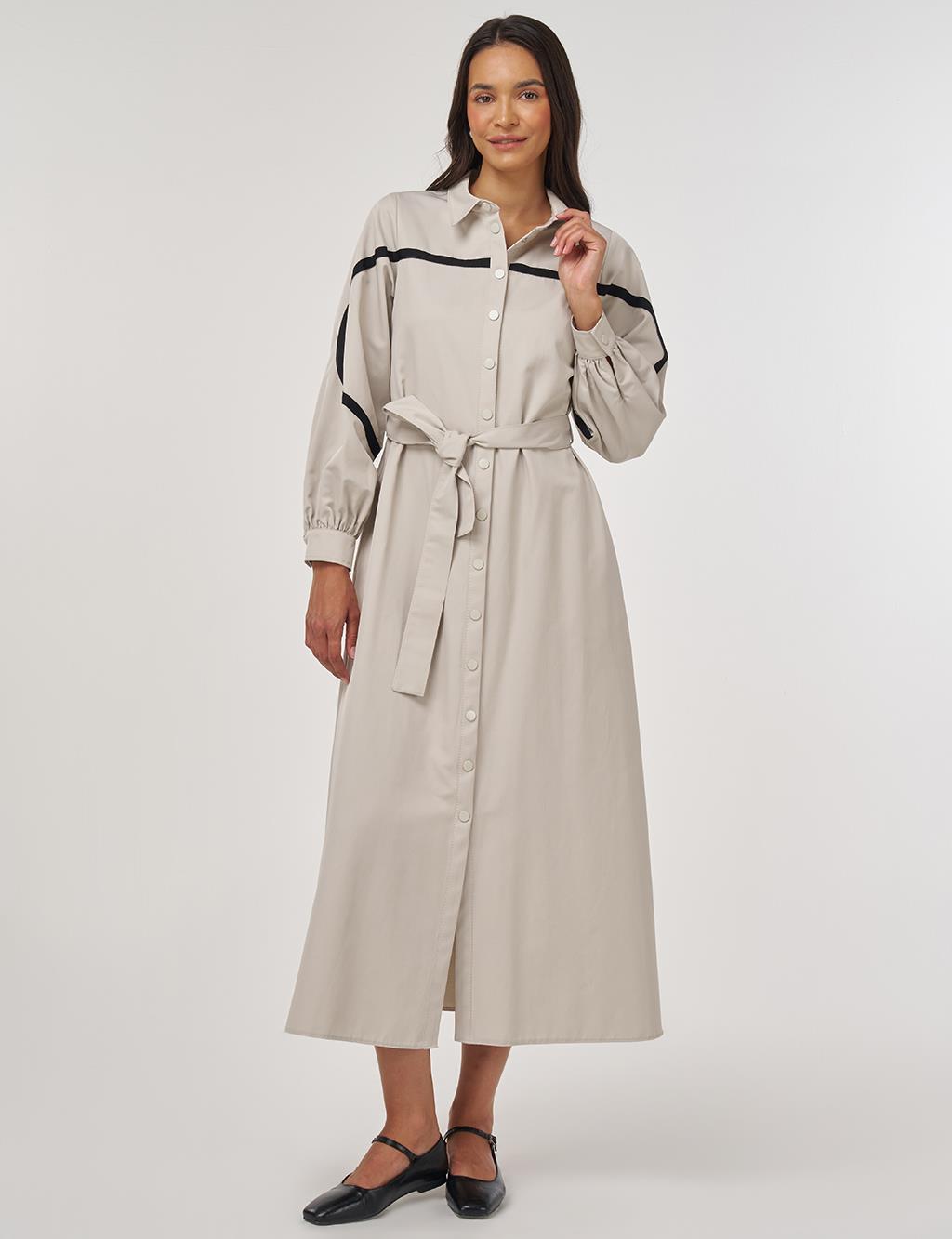 Contrast-Stitch Cotton Maxi Dress Stone 